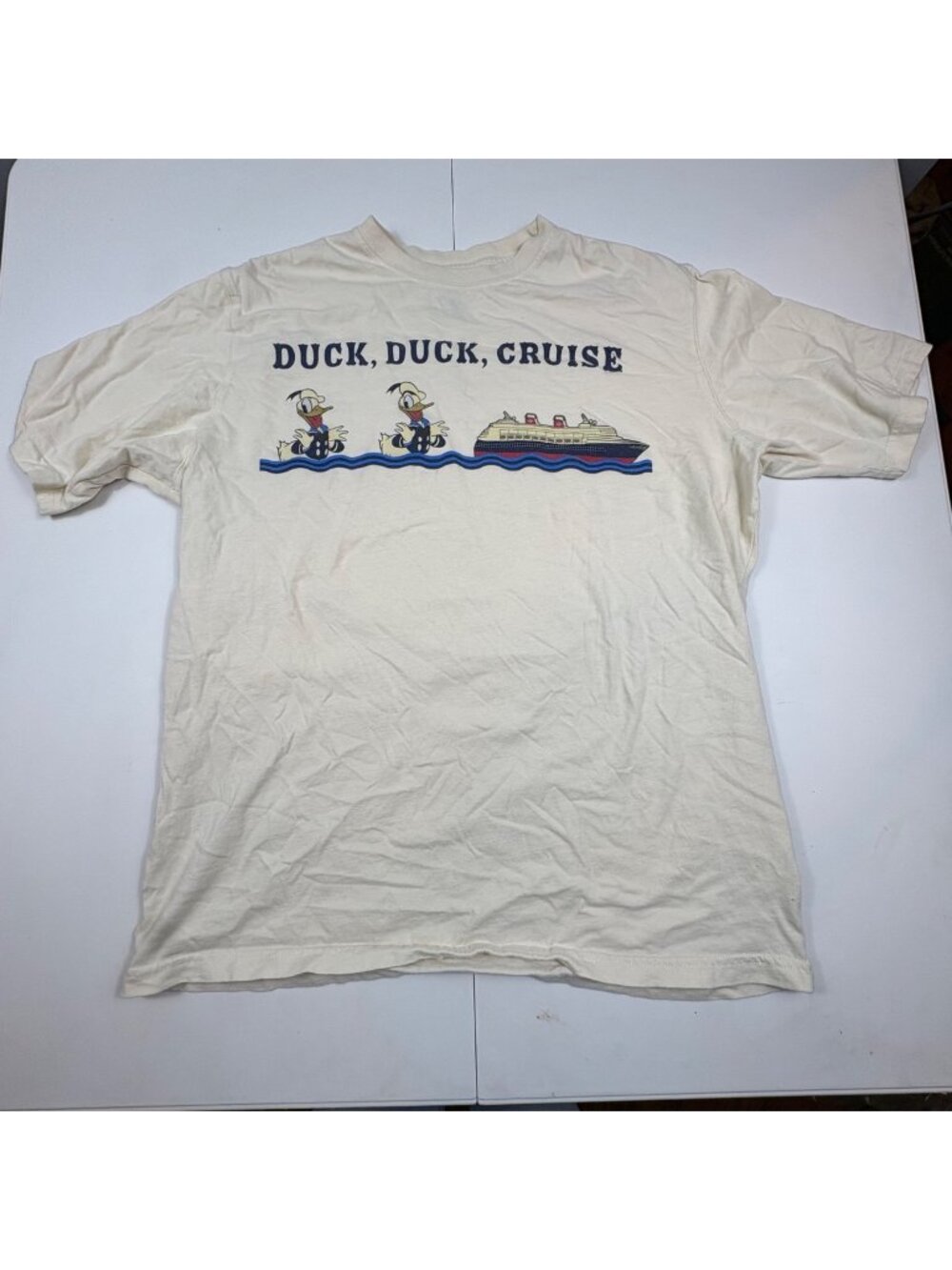 Disney Cruise Line Duck Duck Cruise Graphic T-Shirt Small White 100% Cotton Made
